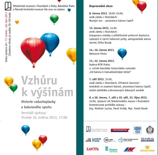Pozvánka na vernisáž výstavy Vzhůru k výšinám, Středočeské muzeum v Roztokách u Prahy, 2013