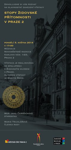Pozvánka na vernisáž výstavy Stopy židovské přítomnosti v Praze 2, Novoměstská  radnice v Praze, 2014