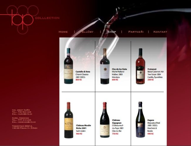 Grafický návrh webu, společnost TOP collection s.r.o., prodej vína
